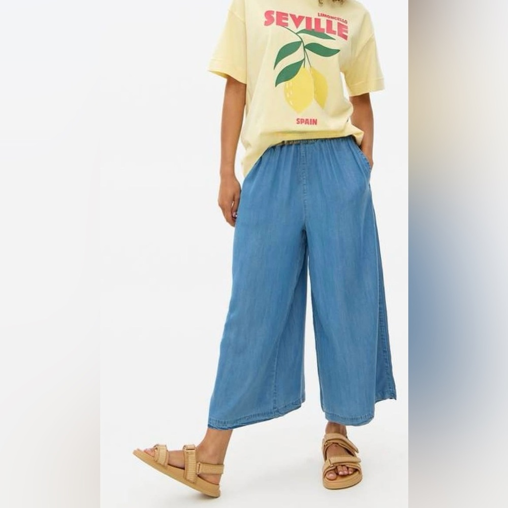 Thin lightweight flowy wide leg cropped denim looking pants trousers j.Jill